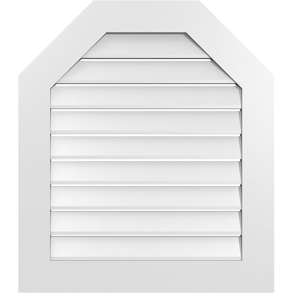 Ekena Millwork Octagonal Top Surface Mount PVC Gable Vent: Functional, w/ 3-1/2"W x 1"P Standard Frame, 28"W x 32"H GVPOT28X3201SF - main